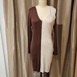 Plus Size Two-Tone Brown and Cream Dress